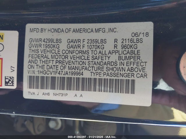 Honda ACCORD EX 2018 1HGCV1F47JA199964 Image 9