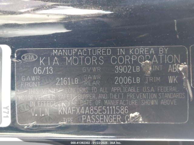 KNAFX4A85E5111586 KIA FORTE EX