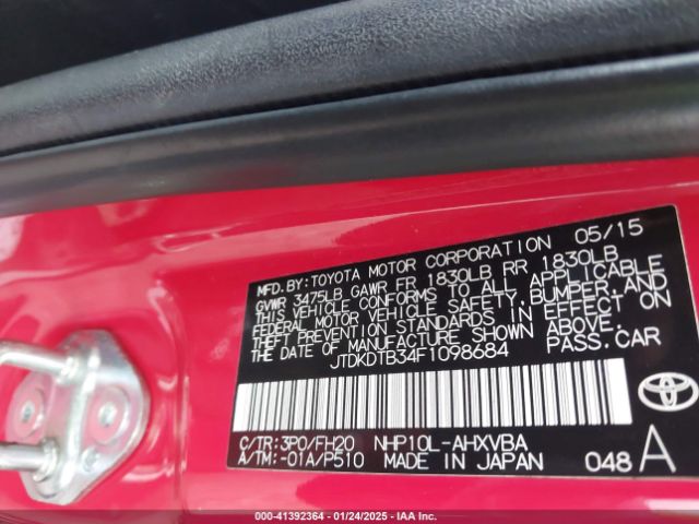 JTDKDTB34F1098684 Toyota Prius C One