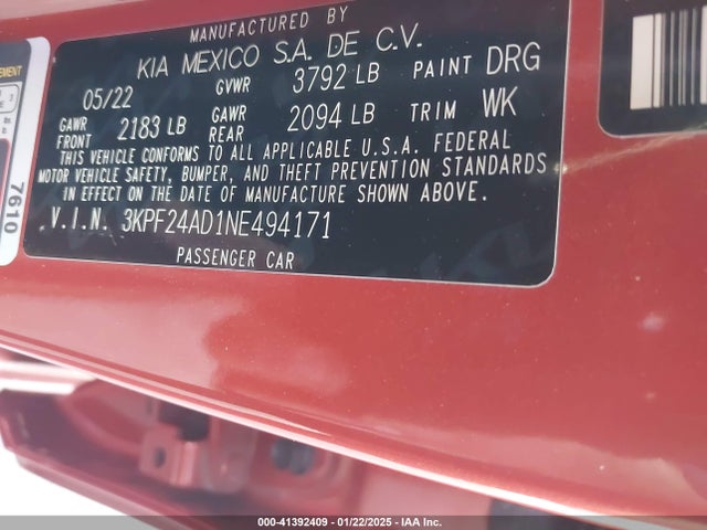 KIA Forte Lxs 2022 3KPF24AD1NE494171 Image 9