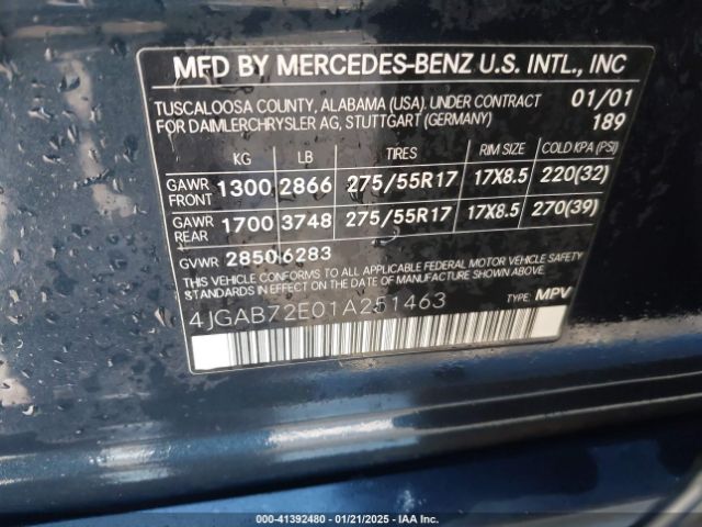 2001 MERCEDES-BENZ ML 430 4JGAB72E01A251463 Photo 8