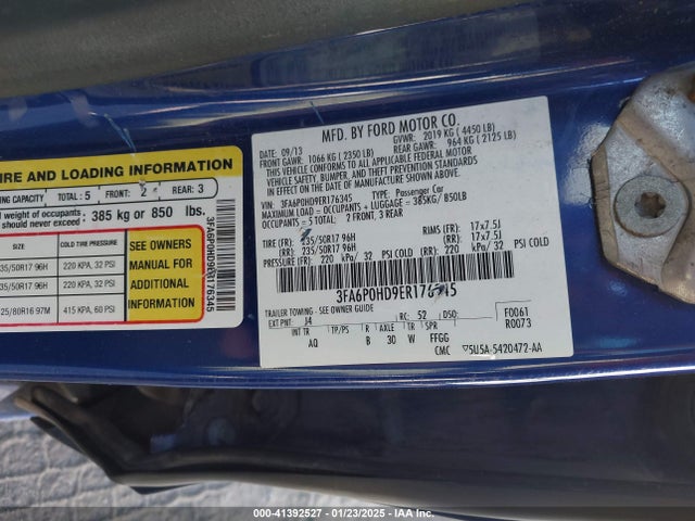 Ford FUSION SE 2014 3FA6P0HD9ER176345 Image 9