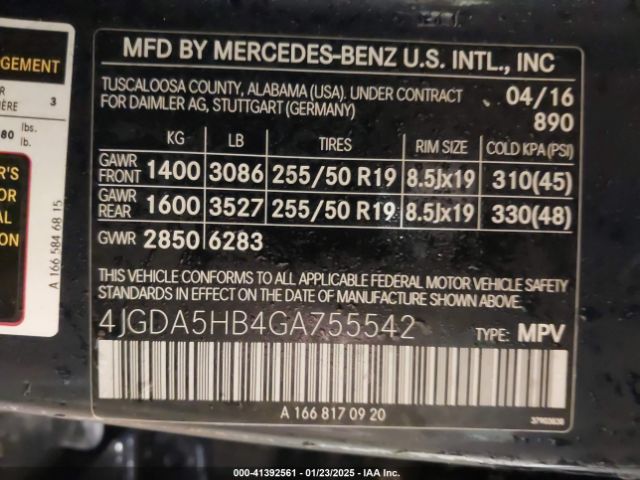 4JGDA5HB4GA755542 Mercedes-Benz Gle 350 4matic