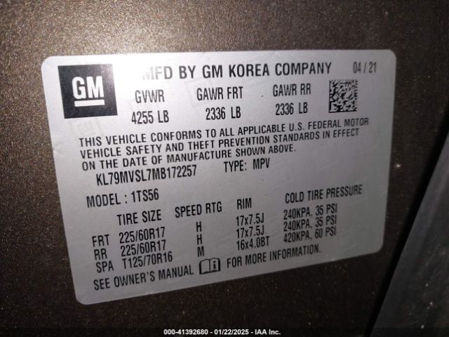 KL79MVSL7MB172257 Chevrolet Trailblazer Fwd Activ