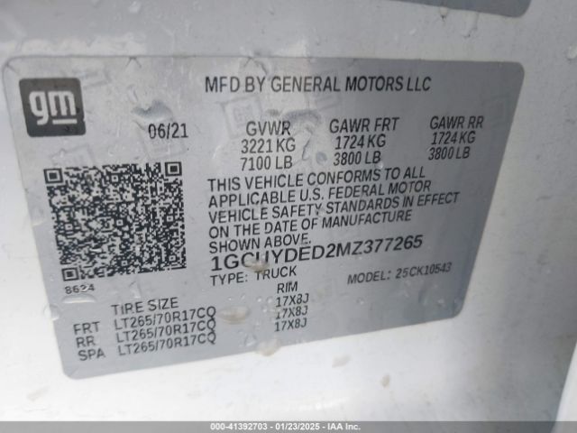 1GCUYDED2MZ377265 Chevrolet Silverado 1500 4wd  Short Bed Lt