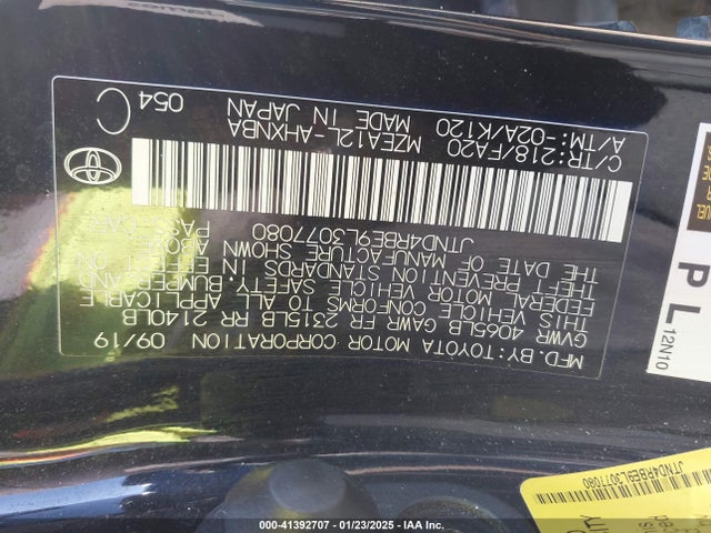 41392707 :رقم المزاد ، JTND4RBE9L3077080 vin ، 2020 Toyota Corolla Se مزاد بيع