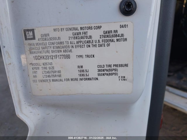 2001 Chevrolet Silverado 2500hd Lt მანქანა იყიდება აუქციონზე, vin: 1GCHK23121F177080, აუქციონის ნომერი: 41392716