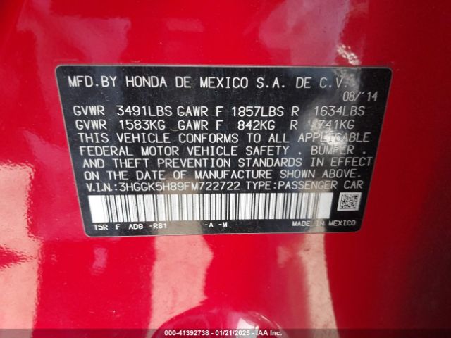 3HGGK5H89FM722722 Honda Fit Ex/ex-l