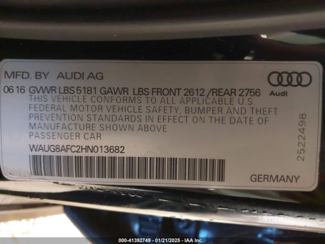 WAUG8AFC2HN013682 Audi A6 2.0t Premium