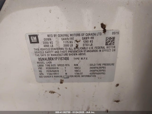 2GNALBEK1F1167456 Chevrolet EQUINOX 1LT