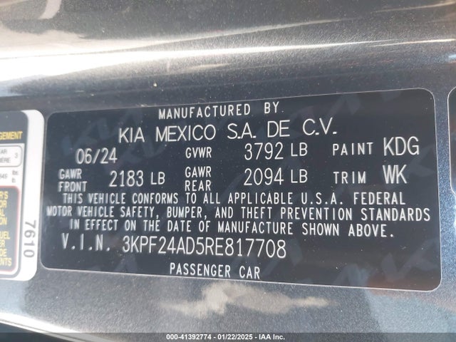 3KPF24AD5RE817708 KIA Forte Lxs