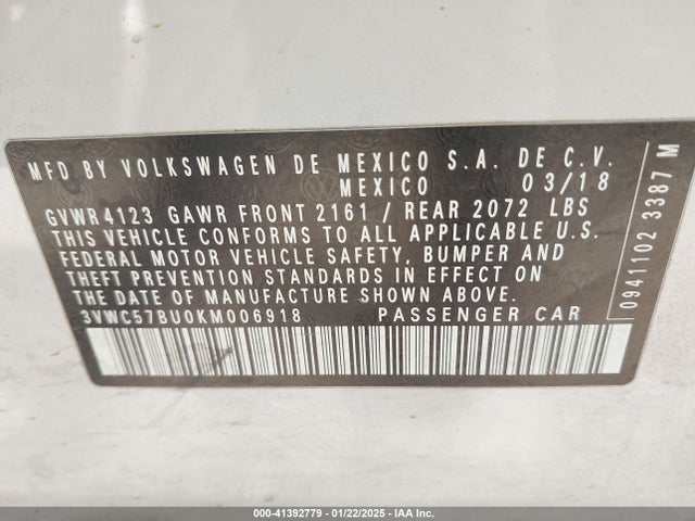 3VWC57BU0KM006918 Volkswagen Jetta 1.4t R-line/1.4t S/1.4t Se