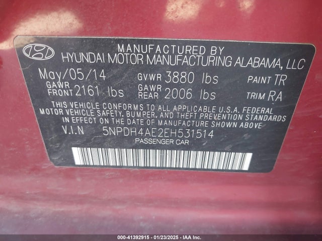 Hyundai ELANTRA SE 2014 5NPDH4AE2EH531514 Image 9