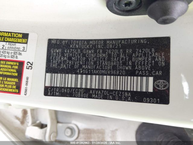 4T1G11AK0MU496820 Toyota Camry Se Nightshade Edition