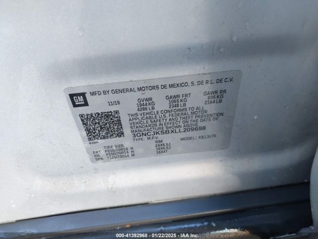3GNCJKSBXLL209698 Chevrolet Trax Fwd Ls