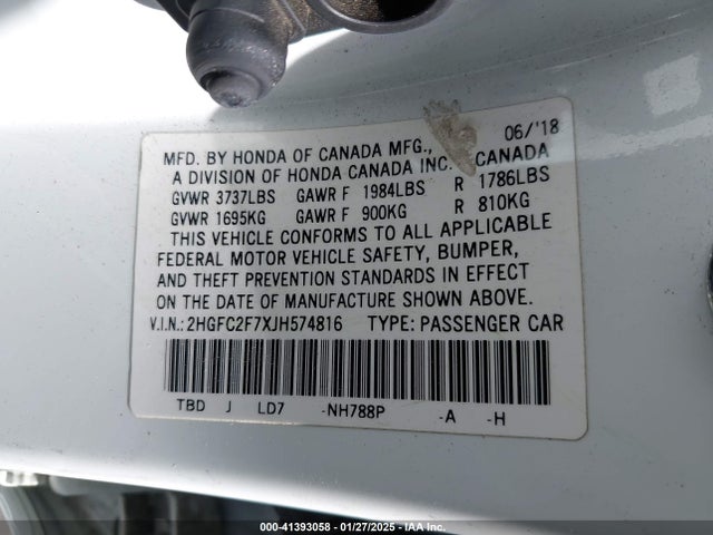 Honda CIVIC EX 2018 2HGFC2F7XJH574816 Image 7