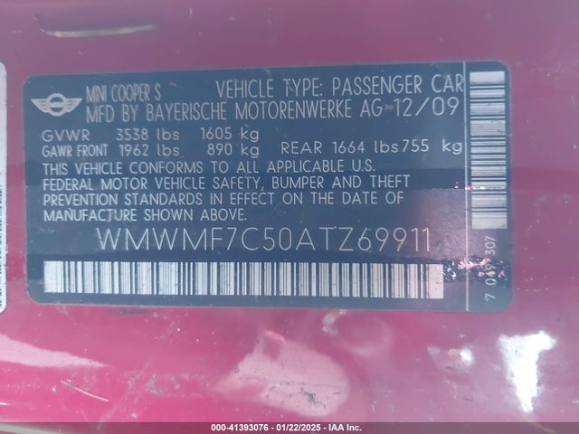 2010 MINI COOPER S WMWMF7C50ATZ69911 Photo 8