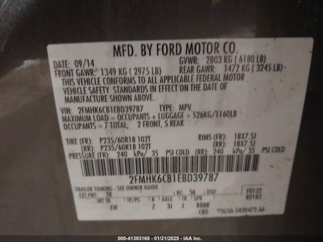 2FMHK6C81EBD39787 Ford FLEX SEL