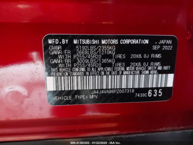 JA4J4VA86PZ007318 Mitsubishi Outlander Sel 2.5 S-awc/sel 40th Anniversary S-awc/sel Black Edition S-awc