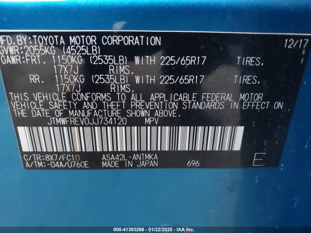 JTMWFREV0JJ734120 Toyota Rav4 Xle