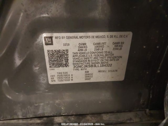 3GNCJKSB3LL184322 Chevrolet Trax Fwd Ls