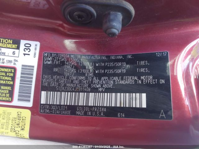 5TDXZ3DC4JS911408 Toyota Sienna Se 8 Passenger