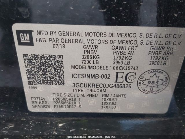 3GCUKREC0JG486826 Chevrolet Silverado 1500 1lt/2lt