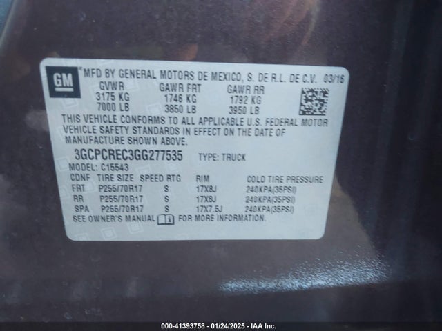 3GCPCREC3GG277535 Chevrolet Silverado 1500 1lt
