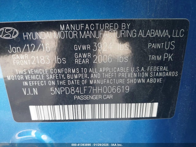 5NPD84LF7HH006619 Hyundai ELANTRA SE