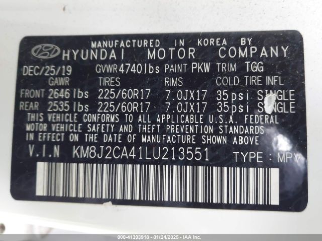 KM8J2CA41LU213551 Hyundai TUCSON SE
