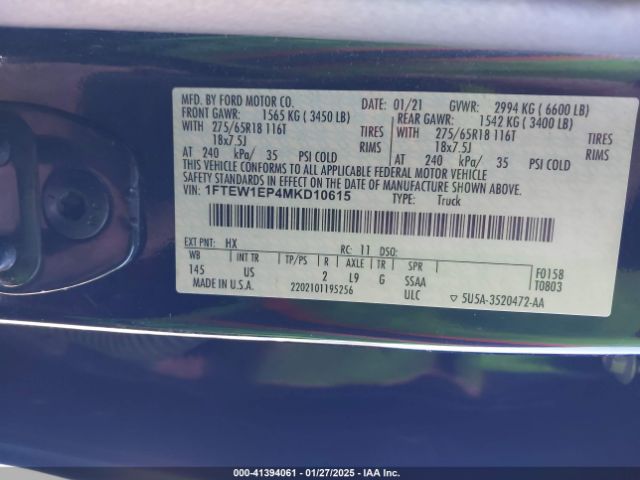 1FTEW1EP4MKD10615 Ford F-150 Xlt