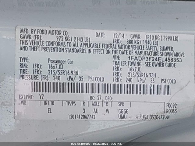 Ford FOCUS SE 2014 1FADP3F24EL458353 Image 9