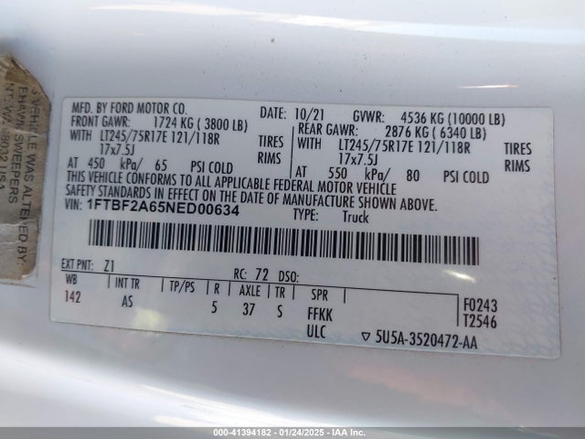 Ford F-250 Xl 2022 1FTBF2A65NED00634 Image 9