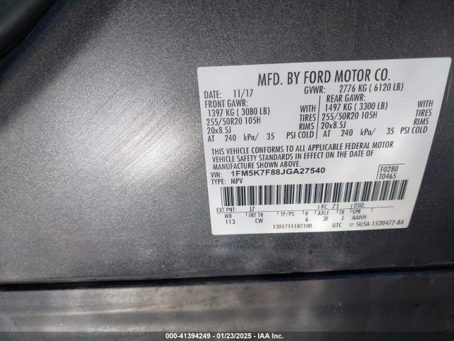Ford Explorer Limited 2018 1FM5K7F88JGA27540 Image 9