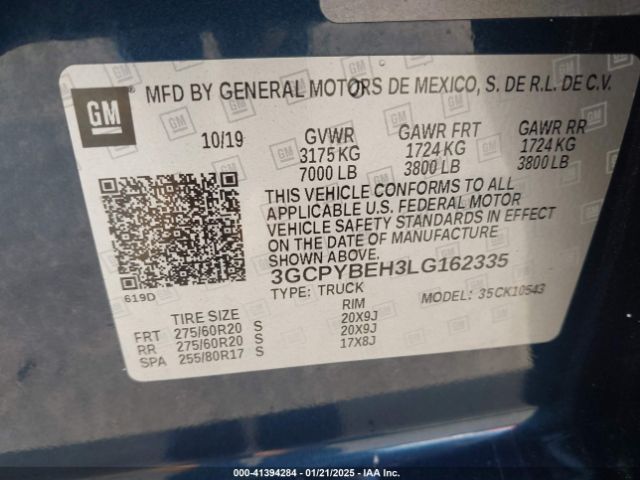 3GCPYBEH3LG162335 Chevrolet Silverado 1500 4wd  Short Bed Custom