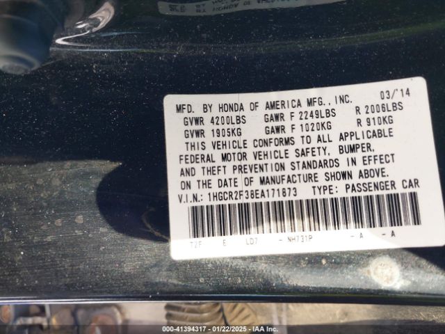 1HGCR2F38EA171873 Honda ACCORD LX