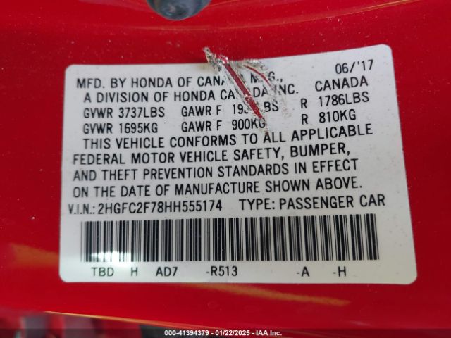 2HGFC2F78HH555174 Honda CIVIC EX