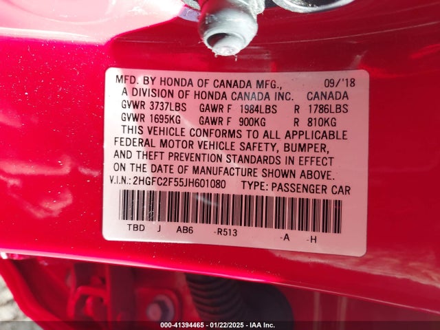 Honda Civic Lx 2018 2HGFC2F55JH601080 Image 9