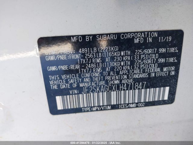 JF2SKAGCXLH471847 Subaru Forester Premium