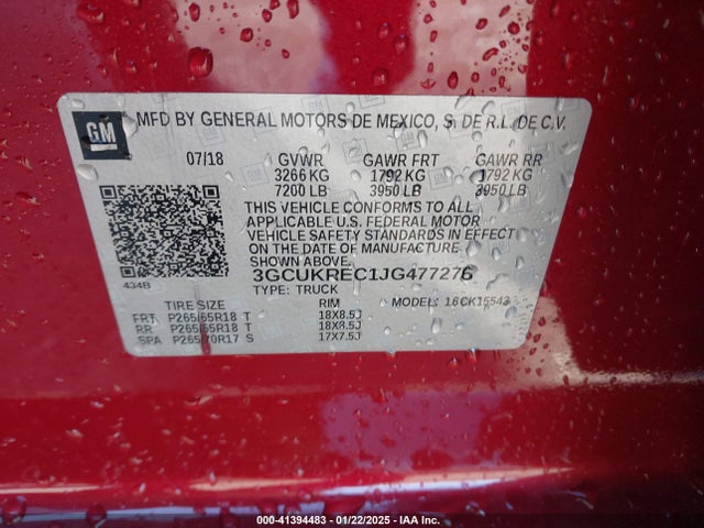 2018 Chevrolet Silverado 1500 2lt მანქანა იყიდება აუქციონზე, vin: 3GCUKREC1JG477276, აუქციონის ნომერი: 41394483