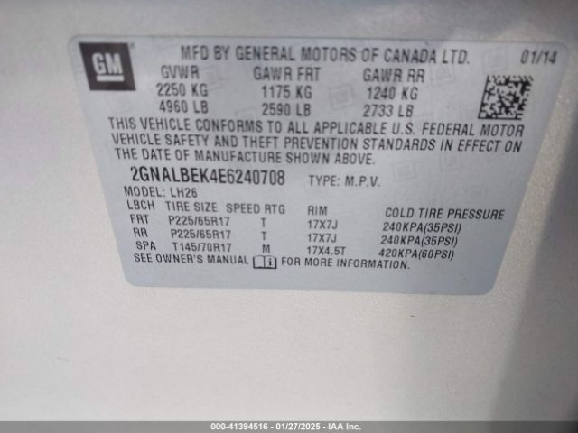 2GNALBEK4E6240708 Chevrolet EQUINOX 1LT