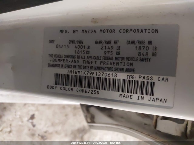 41394651 :رقم المزاد ، JM1BM1K79F1270618 vin ، 2015 Mazda Mazda3 I Sport مزاد بيع