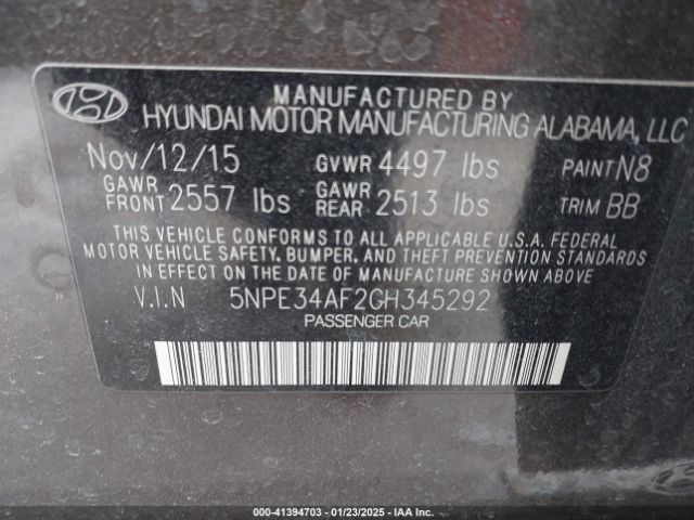 5NPE34AF2GH345292 Hyundai Sonata Sport