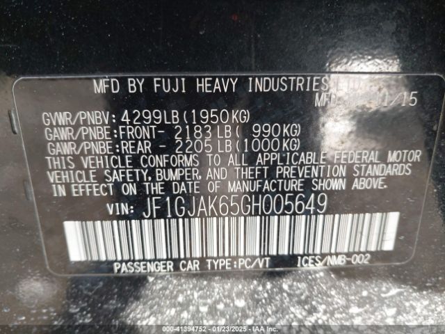 JF1GJAK65GH005649 Subaru Impreza 2.0i Limited