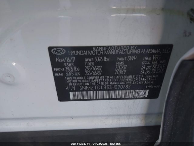 5NMZTDLB3JH090782 Hyundai Santa Fe Sport 2.4l