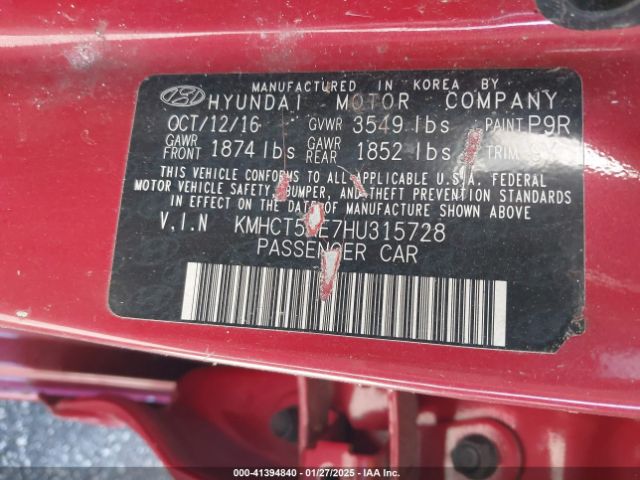 KMHCT5AE7HU315728 Hyundai ACCENT SE