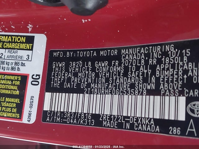 Toyota COROLLA LE 2016 2T1BURHE0GC535878 Image 9