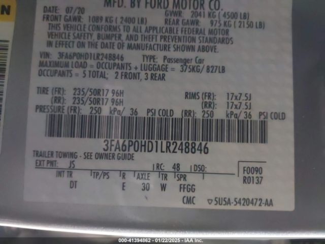 3FA6P0HD1LR248846 Ford FUSION SE