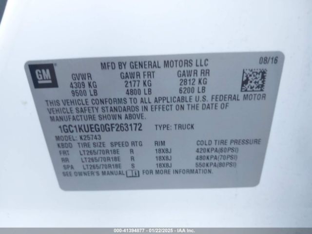 1GC1KUEG0GF263172 Chevrolet Silverado 2500hd Wt