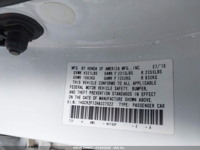 1HGCR2F10HA007522 Honda Accord Sport Se